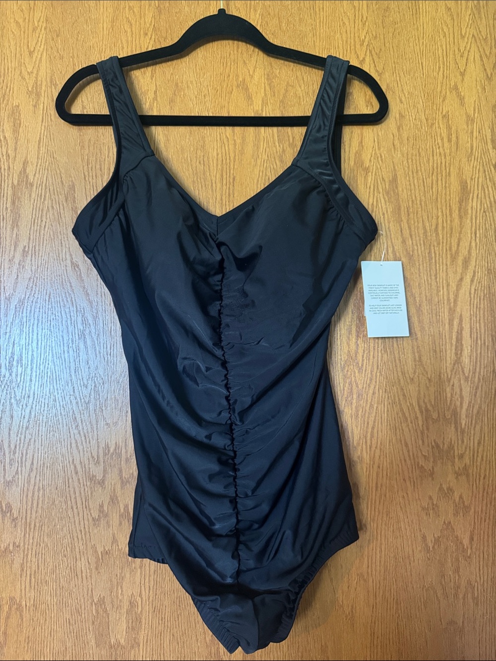 Black Ruched One-Piece Swimsuit with V-Neck
